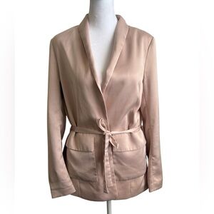 H&M Pink Satin Belted Blazer Jacket Size 4